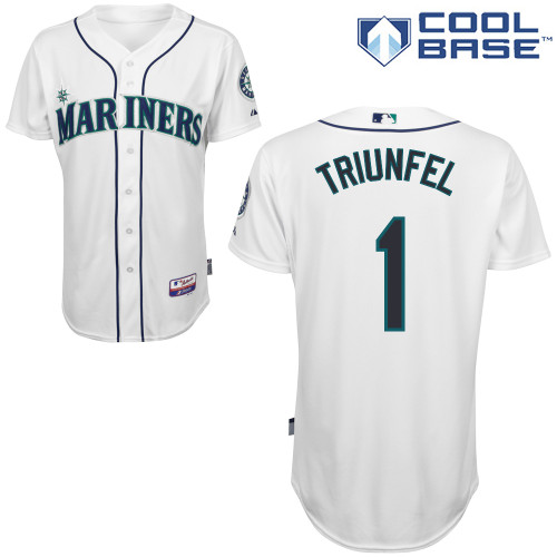 Carlos Triunfel #1 MLB Jersey-Seattle Mariners Men's Authentic Home White Cool Base Baseball Jersey